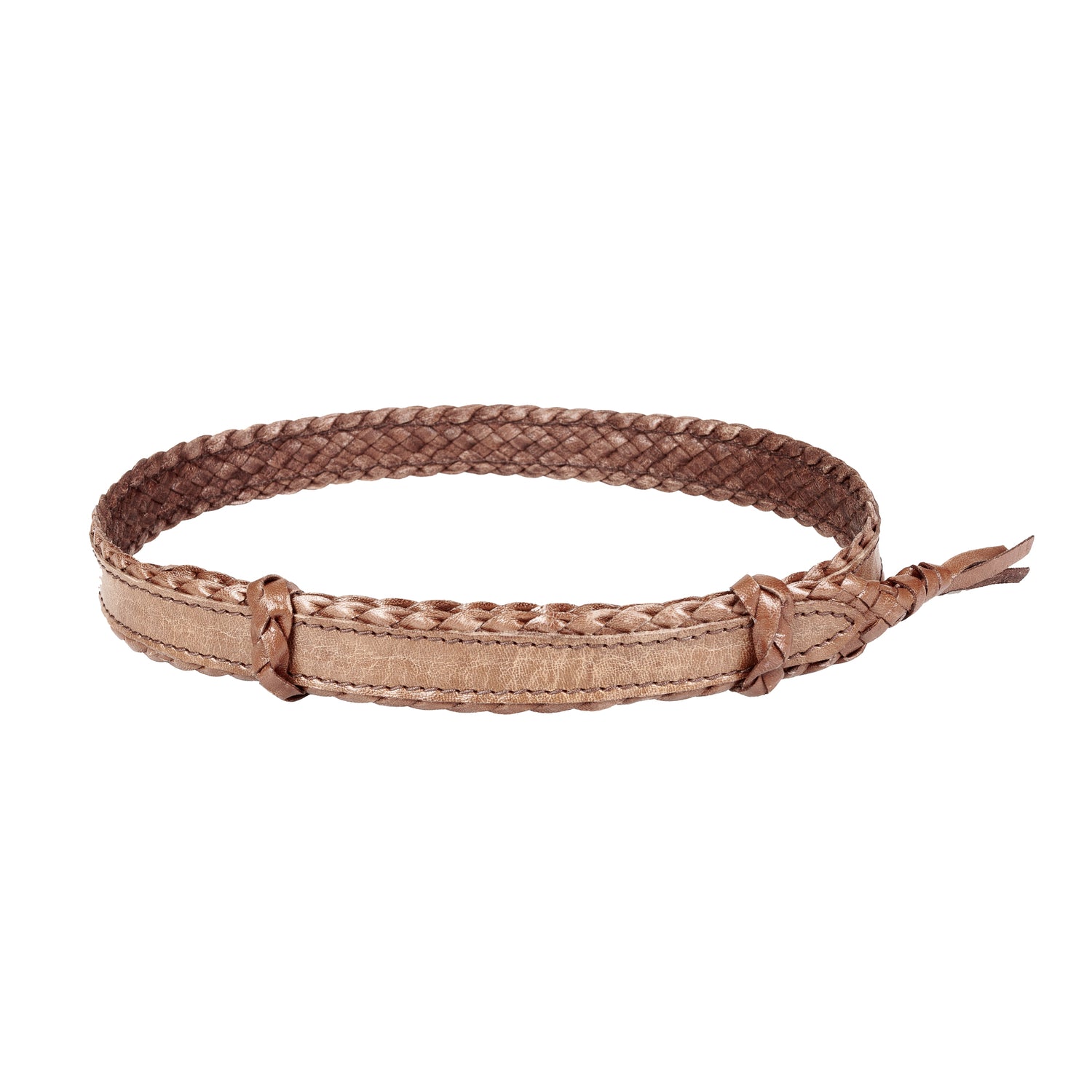 6 strands of Genuine Australian Kangaroo Leather Plaited and Flat Stitch Combination Design Hand Crafted in Brisbane, Australia Available in Tan Fully Adjustable sliders, One Size Fits All! Fully Utilises traditional Australian plaiting technique